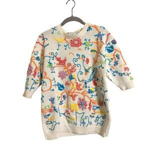 Vintage Needleworks Rainbow Short Sleeve Sweater Medium‎